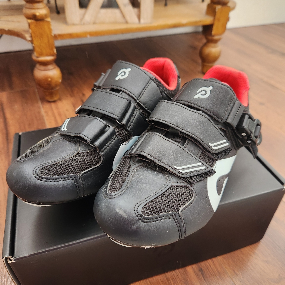 Peloton Kids Cycling Sneakers — Black with Red Lining and White Accent